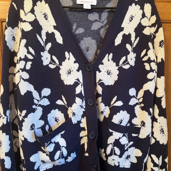 Liz Claiborne Navy and Cream Floral Cardigan - Picture 1 of 2